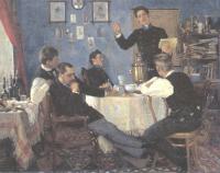 Александр Маковский. Студент, читающий стихи (Чаепитие)