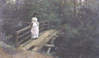 Илья Репин. Летний пейзаж (Вера Алексеевна Репина на мостике в Абрамцеве). 1879