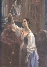 Григорий Михайлов. Девушка, ставящая свечу перед образом. 1842