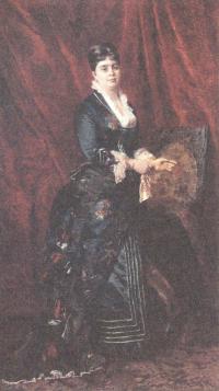 Константин Маковский. Портрет молодой жензины в темно-зелёном платье. 1879